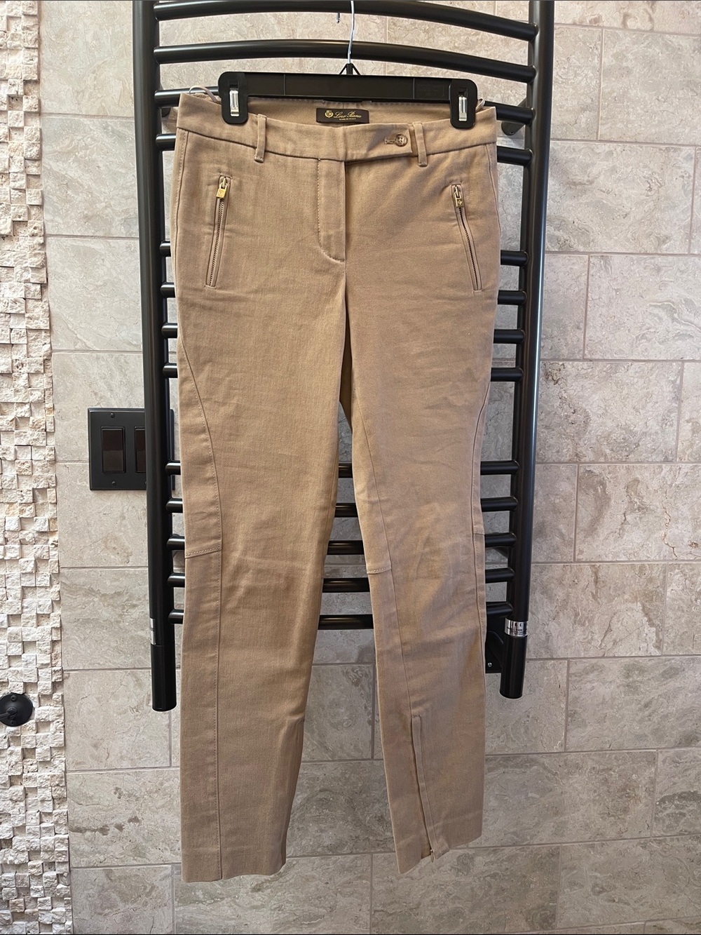 Loro Piana Tan Skinny Ankle Pants with Zip Pockets
